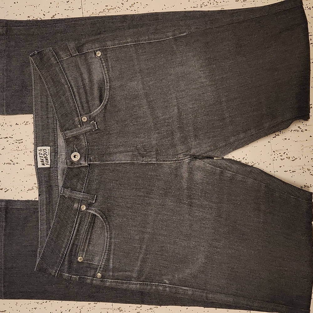 Naked & Famous Denim Dark Grey Straight Slim Leg Denim Jeans